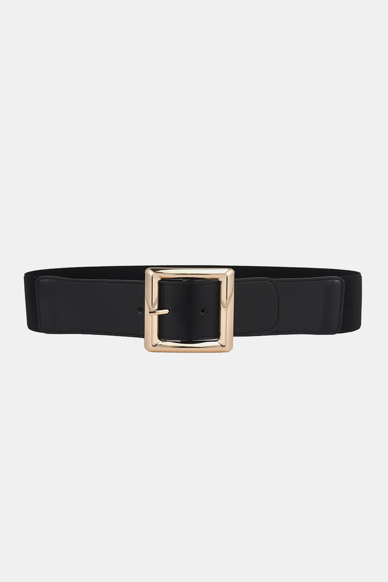 Elevate Your Style with the Sleek Rectangle Buckle Elastic Wide Belt at Burkesgarb