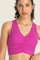 Stay Supported and Stylish with the Gathered Detail Halter Neck Sports Bra at Burkesgarb