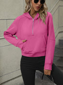 Stay Cozy and Chic with the Zip-Up Raglan Sleeve Hoodie with Pocket at Burkesgarb