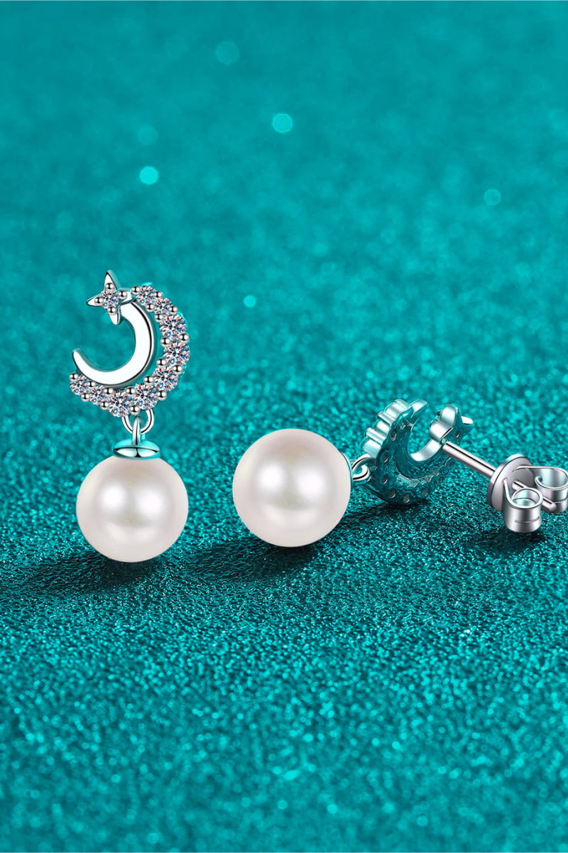 Sparkle and Elegance with Moissanite Pearl Drop Earrings at Burkesgarb