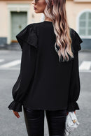 Elegant and Flirty: V-Neck Flounce Sleeve Ruffle Trim Blouse at Burkesgarb