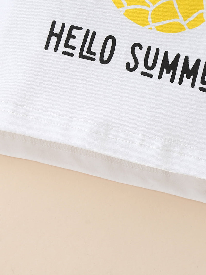 Hello Summer! Pineapple Graphic Tank and Denim Shorts Set | Burkesgarb