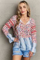Effortlessly Chic: Floral Striped Flounce Sleeve Blouse at Burkesgarb - Shop Now