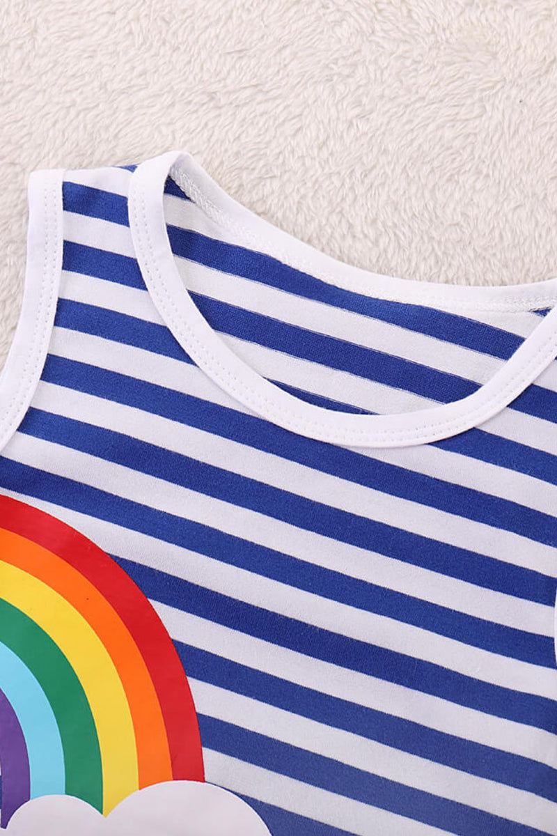 Vibrant and Playful: Girls Rainbow Design Striped Sleeveless Dress at Burkesgarb
