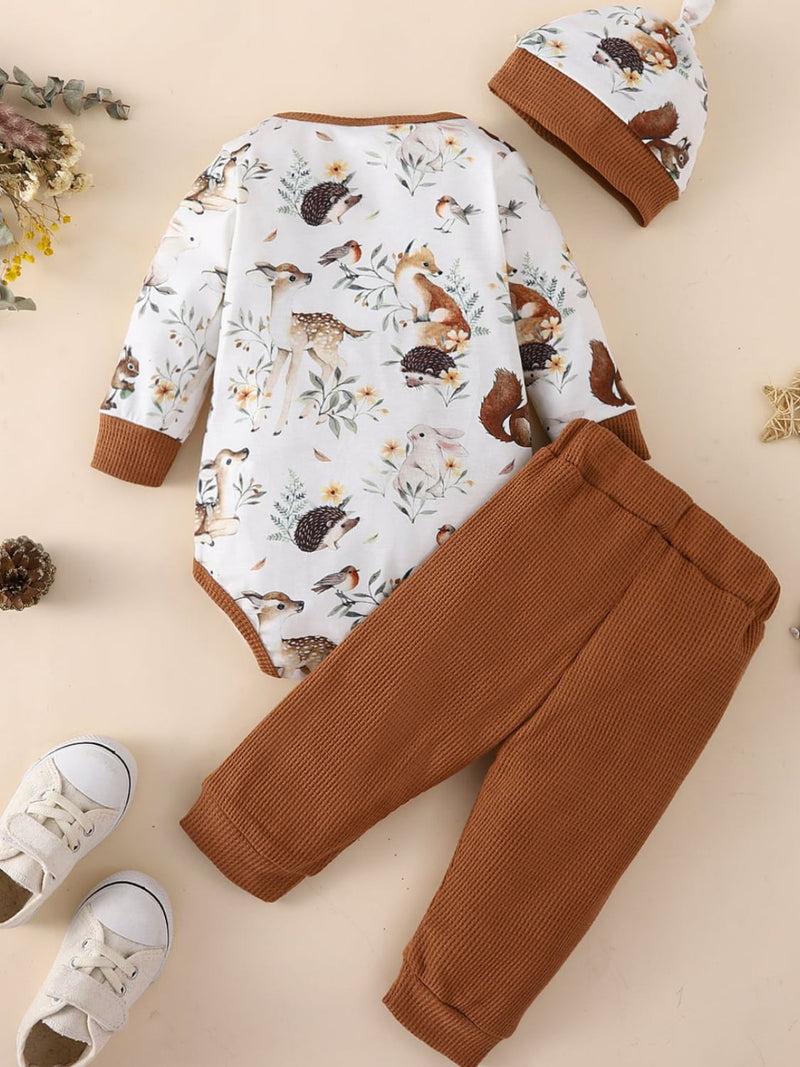 "Cute and Cozy: Baby Printed Bodysuit and Waffle-Knit Joggers Set by Burkesgarb"