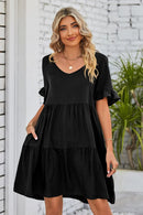 Flirty and Feminine: V-Neck Flounce Sleeve Tiered Dress at Burkesgarb