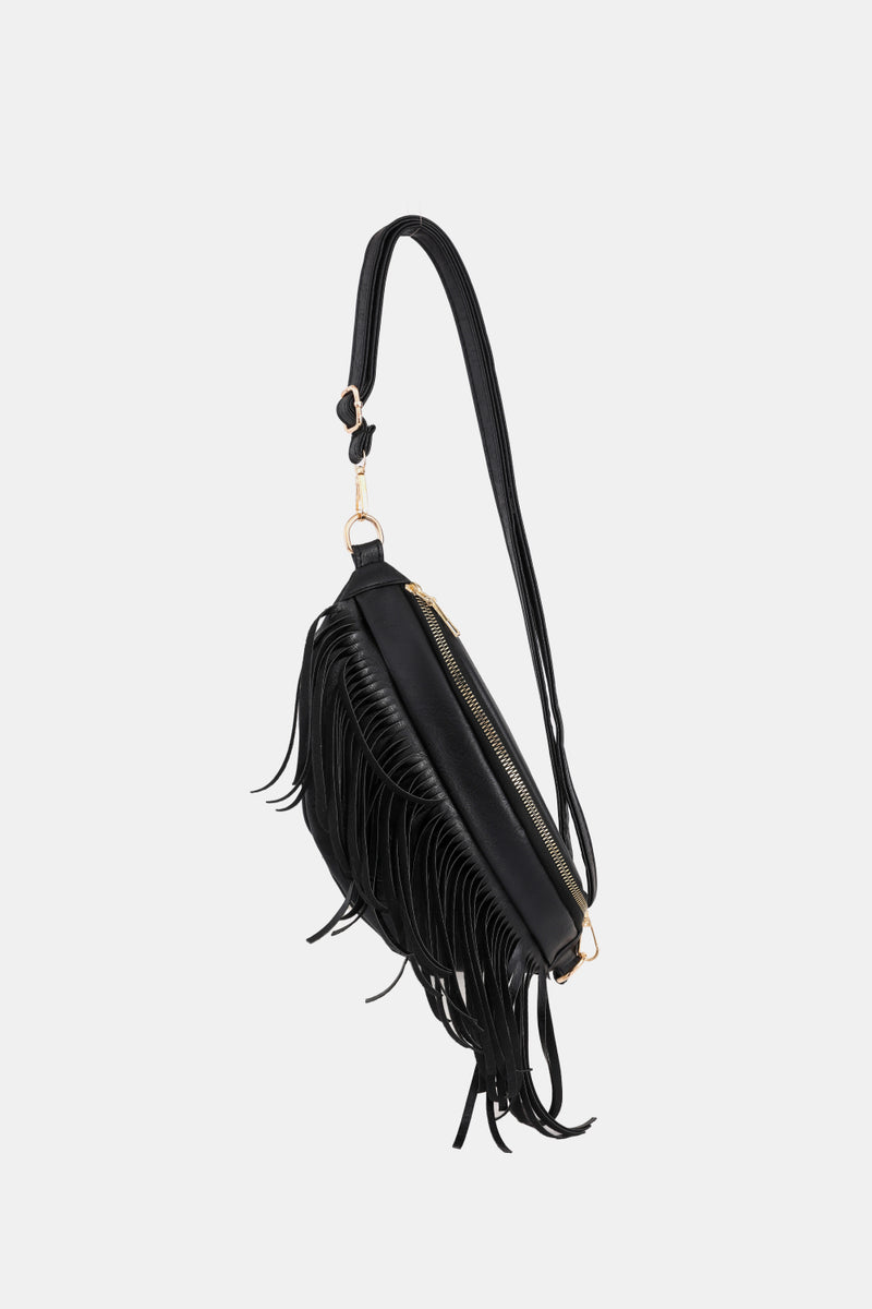 Add a Touch of Boho Chic to Your Outfits with the Fringed Leather Sling Bag at Burkesgarb