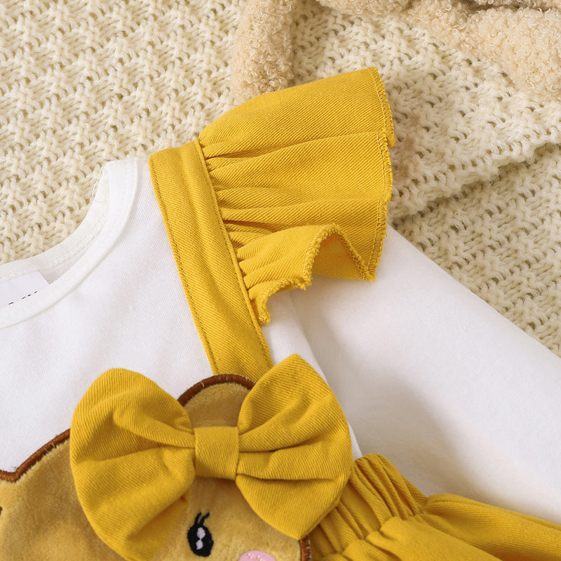 Adorable and Stylish: Bow Tie Skirt Bear Detail Round Neck Dress at Burkesgarb
