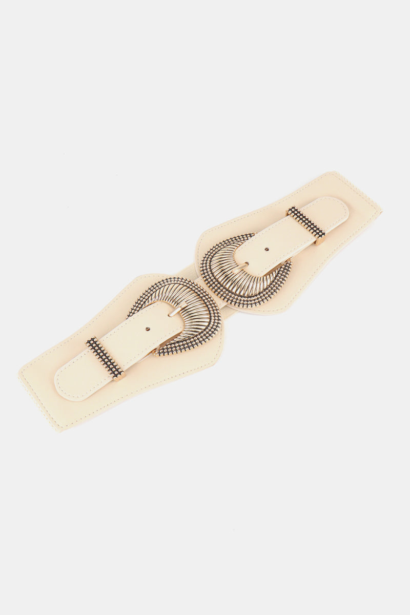 Complete Your Look with the Shell Double Buckle Elastic Wide Belt at Burkesgarb