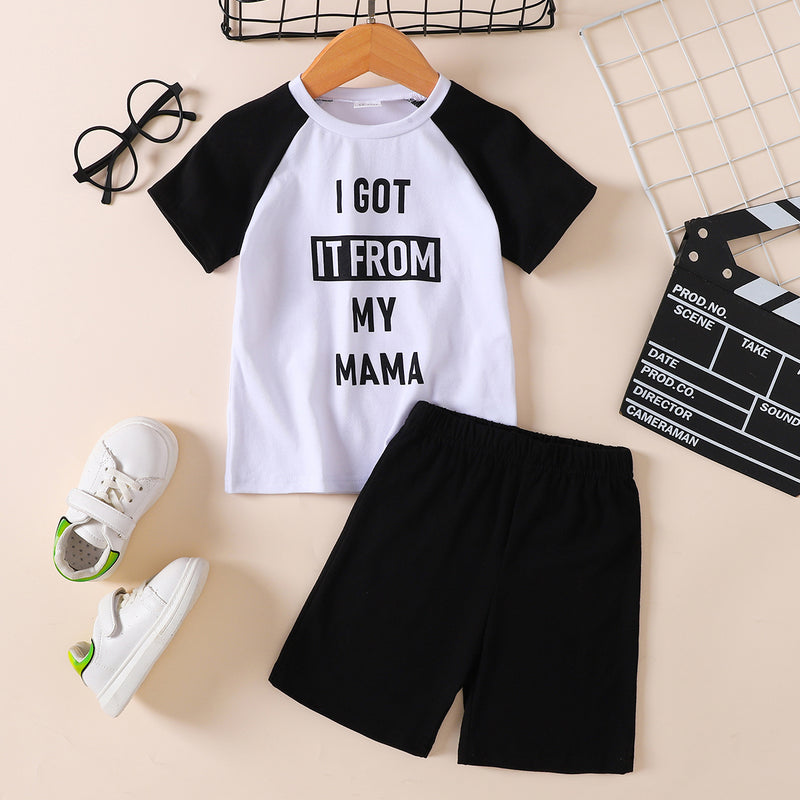 Adorable and Playful: Kids 'I GOT IT FROM MY MAMA' Tee and Shorts Set at Burkesgarb