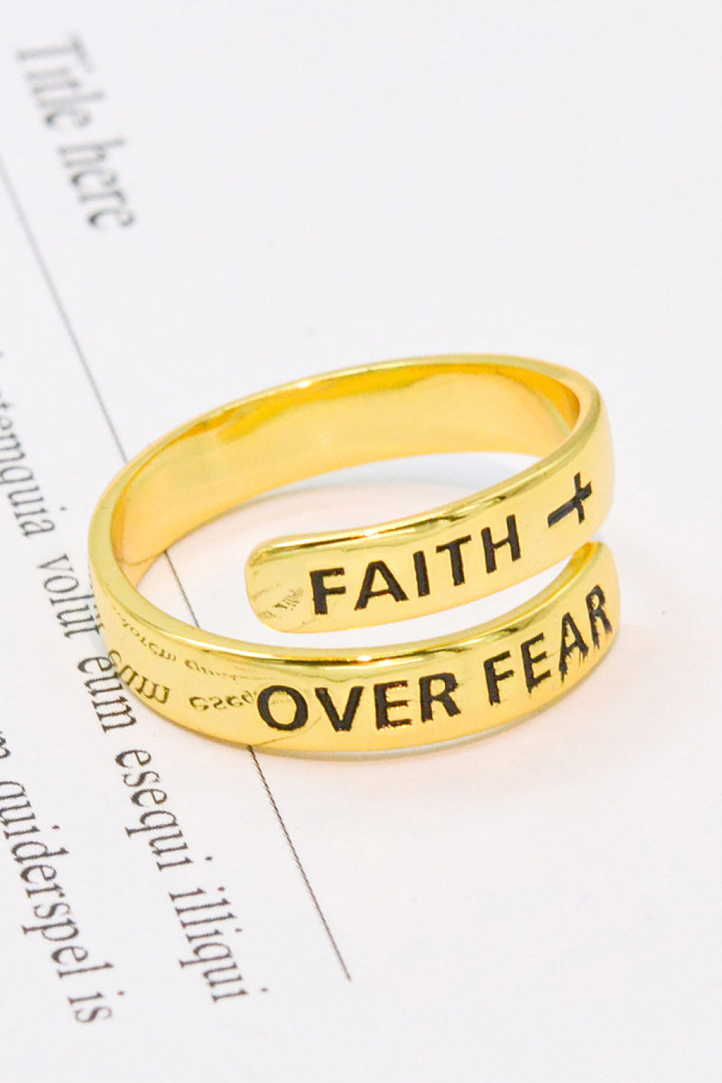 Embrace Strength and Faith with the Sterling Silver FAITH OVER FEAR Bypass Ring at Burkesgarb