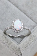 Ethereal Opulence: Opal 925 Sterling Silver Halo Ring at Burkesgarb