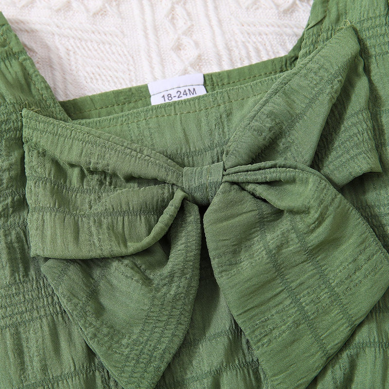 Adorable and Stylish: Kids Textured Bow Detail Top and Belted Shorts Set at Burkesgarb