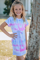 "Trendy and Fun: Girls Tie-Dye Belted T-Shirt Dress by Burkesgarb | Stylish and Comfortable for Young Fashionistas"