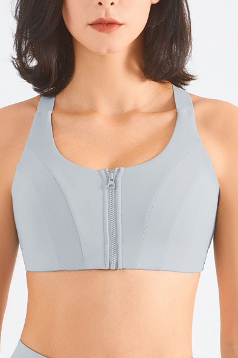 Stay Comfy and Supported with the Zip-Up Racerback Sports Bra at Burkesgarb