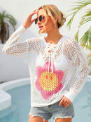 "Boho Chic: Flower Openwork Hoodie by Burkesgarb | Stylish and Comfortable Women's Outerwear"