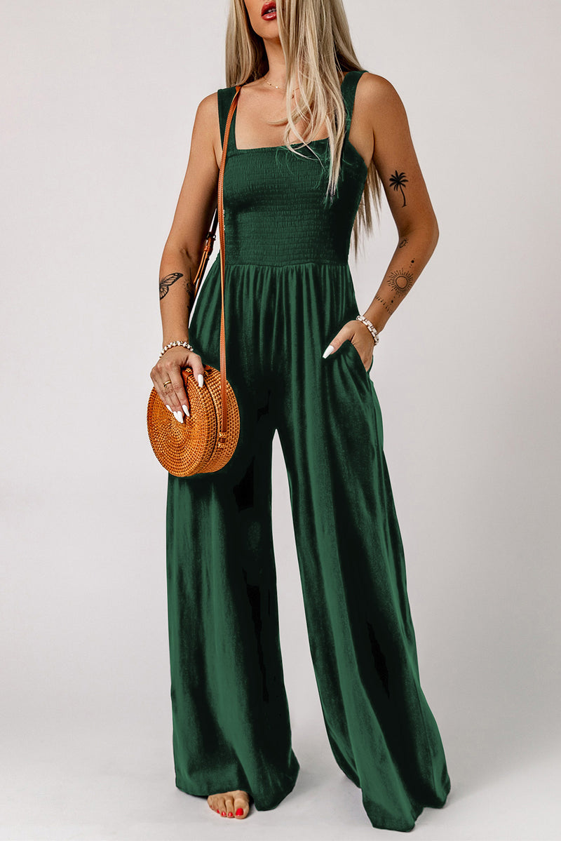 Effortlessly Chic: Square Neck Wide Leg Jumpsuit with Pockets