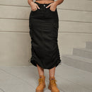 "Stylish and Versatile: Drawstring Slit Denim Skirt by Burkesgarb | Trendy and Comfortable Women's Bottom"