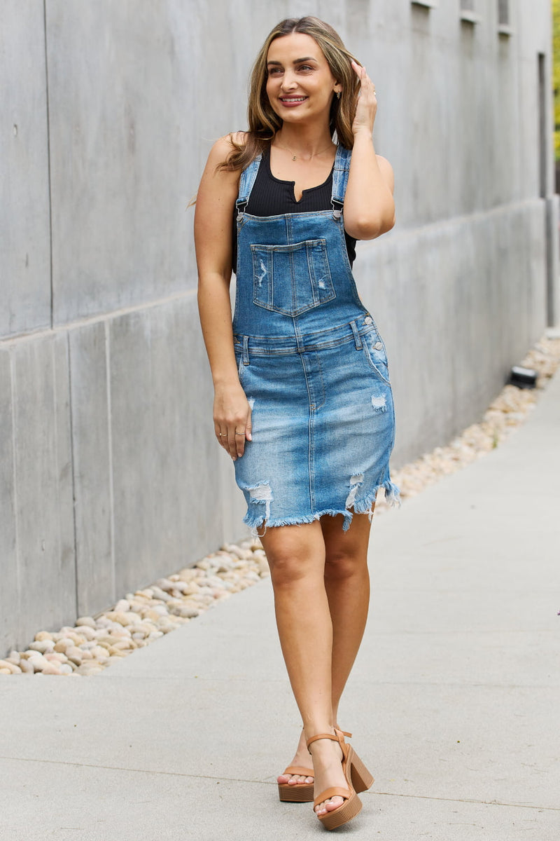 Embrace Casual Chic with the Denim Overall Mini Dress at Burkesgarb