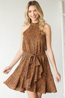 "Effortlessly Chic: Leopard Design Belted Sleeveless Dress by Burkesgarb | Stylish and Versatile Women's Outfit"