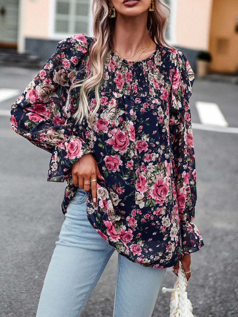 Chic and Feminine: Round Neck Flounce Sleeve Blouse at Burkesgarb