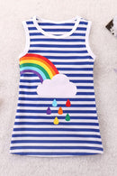 Vibrant and Playful: Girls Rainbow Design Striped Sleeveless Dress at Burkesgarb