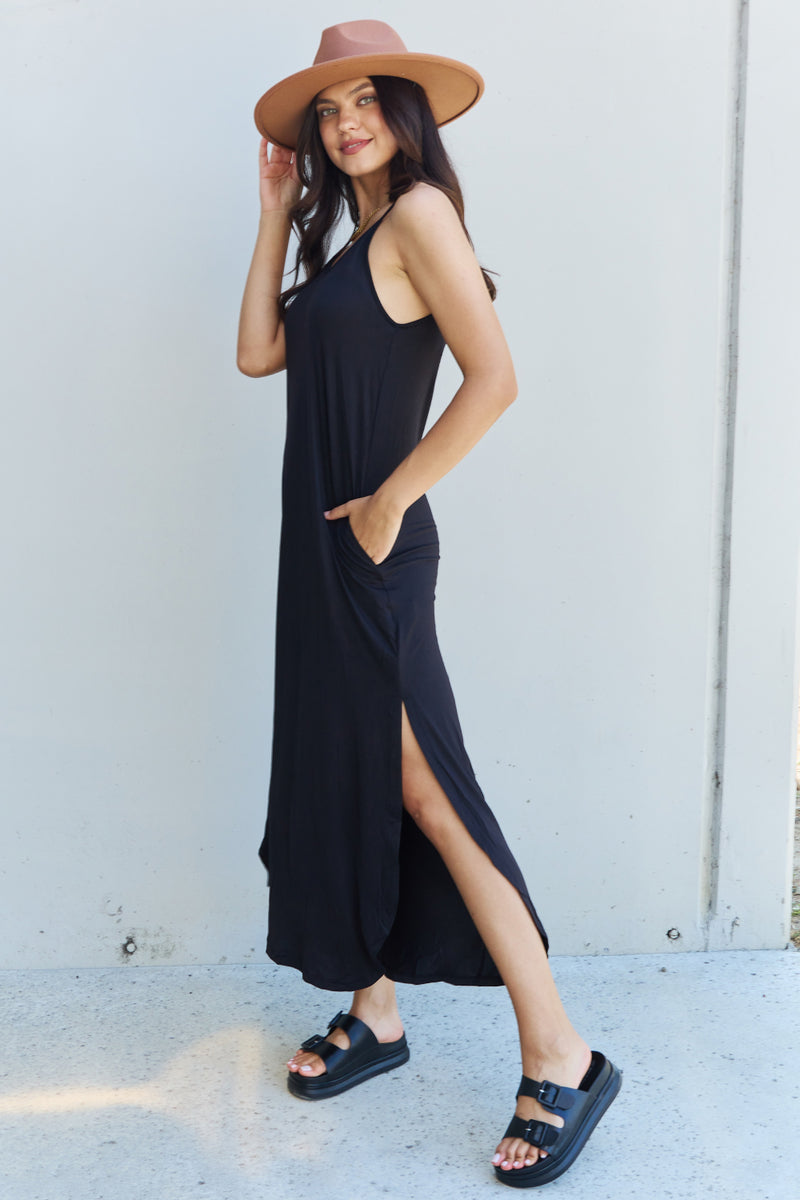 Elevate Your Style with the Ninexis Good Energy Full Size Cami Side Slit Maxi Dress in Black from Burkesgarb