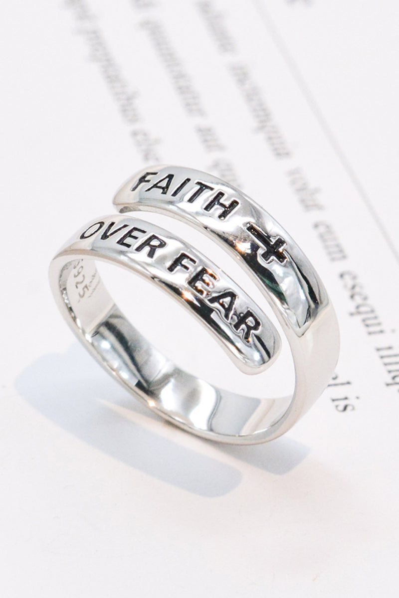 Embrace Strength and Faith with the Sterling Silver FAITH OVER FEAR Bypass Ring at Burkesgarb