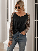 Embrace Your Wild Side with the Leopard Twist Front Cold-Shoulder Tee at Burkesgarb