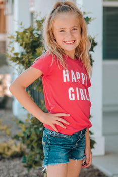 Spread Happiness with our Girls' 'Happy Girl' Short Sleeve T-Shirt at Burkesgarb