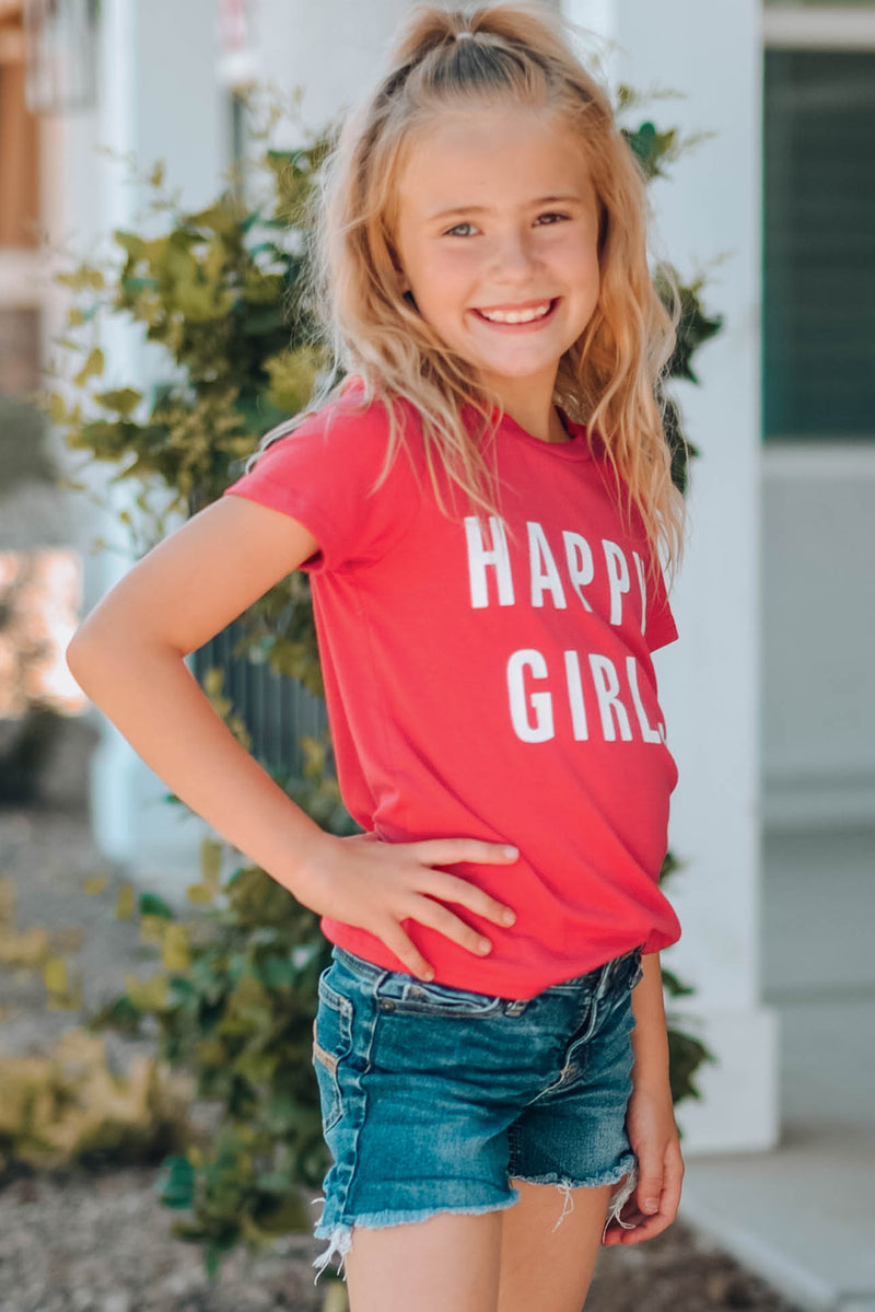 Spread Happiness with our Girls' 'Happy Girl' Short Sleeve T-Shirt at Burkesgarb