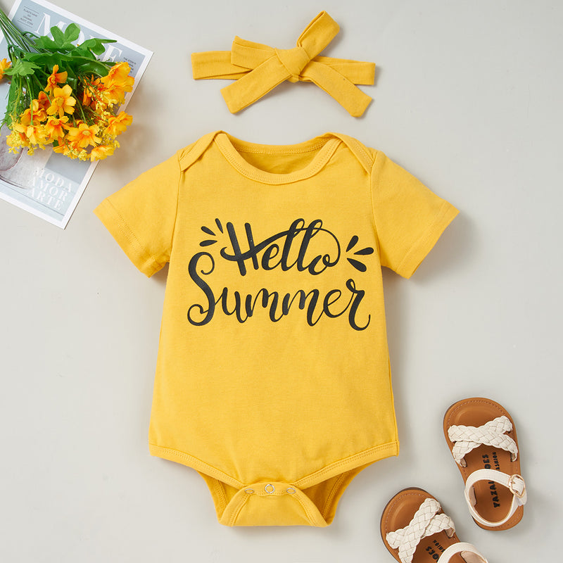 "Celebrate the Joy of Summer: HELLO SUMMER Bodysuit and Sunflower Pants Set by Burkesgarb"