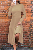 Embrace Elegance with the Ruffle Collar Pleated Long Sleeve Dress at Burkesgarb