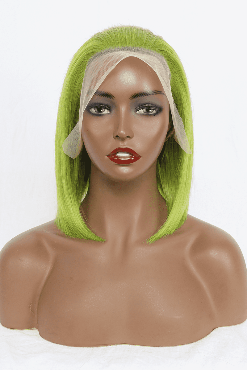 Stand out with Style: 12" 140g Lime Lace Front Wigs Human Hair, 150% Density