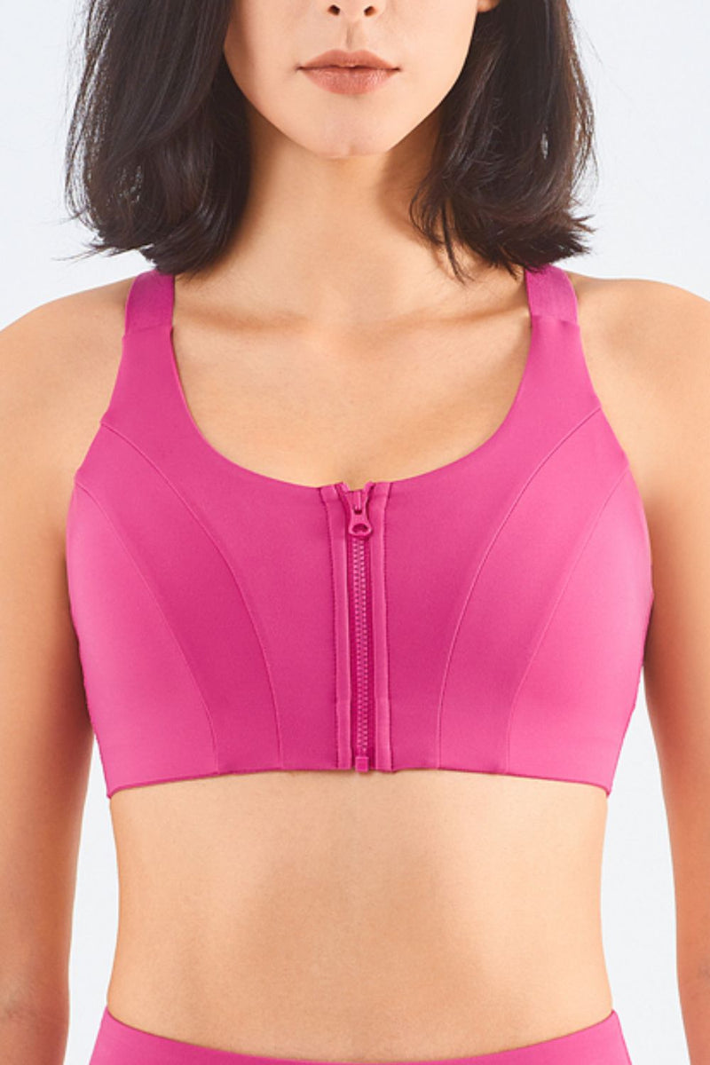 Stay Comfy and Supported with the Zip-Up Racerback Sports Bra at Burkesgarb