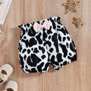 "Adorable and Trendy: Ruffled Bodysuit and Cow Print Shorts Set for Girls by Burkesgarb | Stylish and Comfortable for Little Fashionistas"