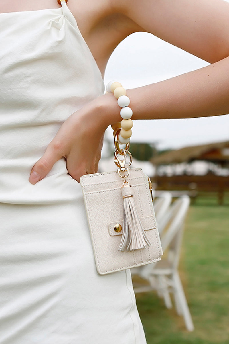 "Stay Stylish and Organized with the Beaded Bracelet Keychain with Wallet by Burkesgarb"