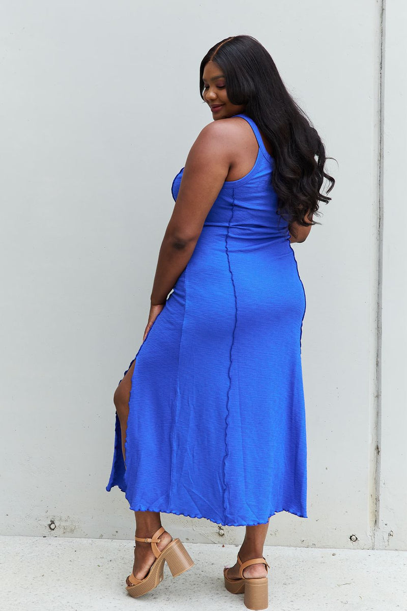 "Elegant and Alluring: Blue Maxi Dress with Slit by Burkesgarb | Stylish and Flattering Women's Apparel"