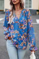 Floral Design Flounce Sleeve Blouse at Burkesgarb