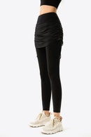 Elevate Your Wardrobe with Drawstring Ruched Faux Layered Yoga Leggings at Burkesgarb
