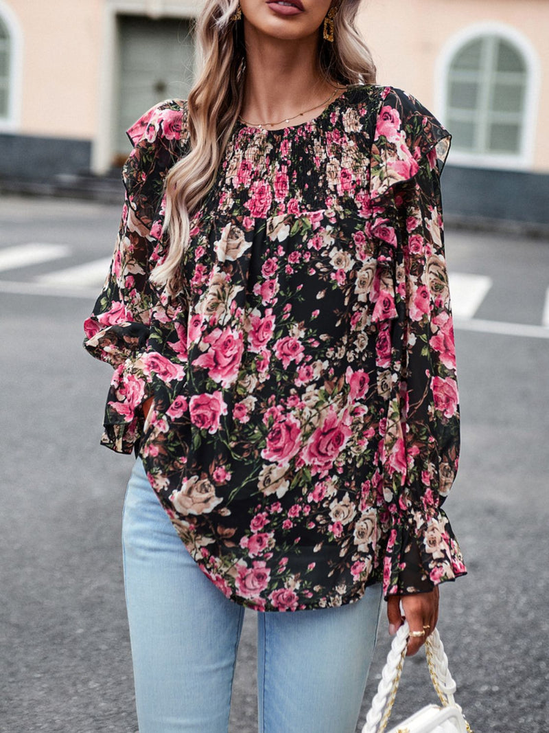 Chic and Feminine: Round Neck Flounce Sleeve Blouse at Burkesgarb