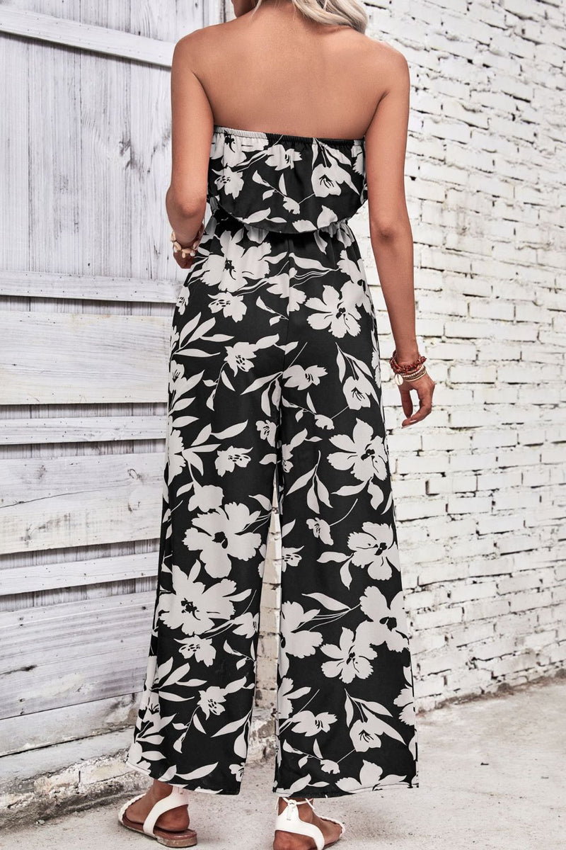 Embrace Effortless Style with the Wide Leg Strapless Floral Jumpsuit