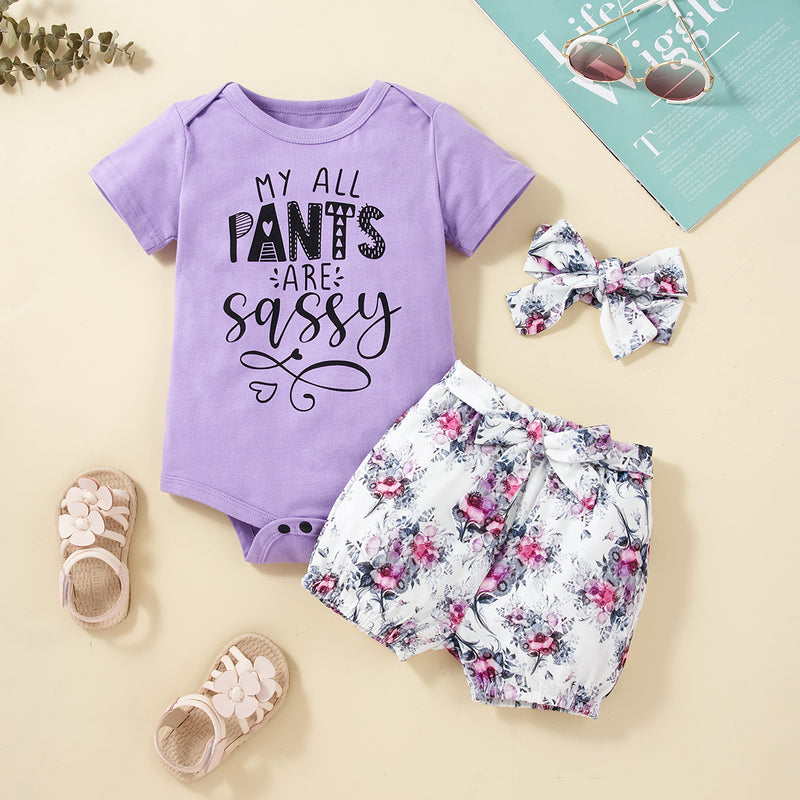 Dress Up Your Little One in Style with the MY ALL PANTS ARE SASSY Bodysuit and Floral Shorts Set for Babies at Burkesgarb