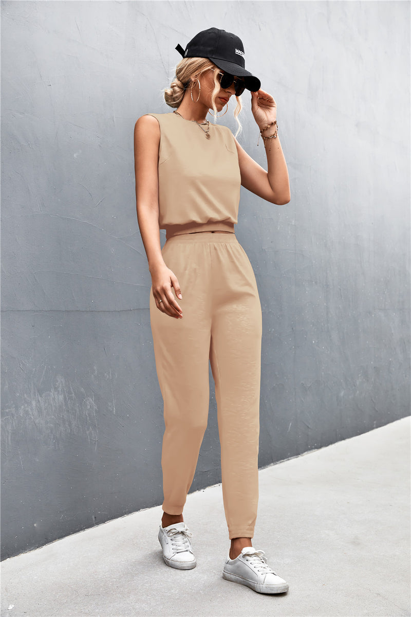 Effortlessly Stylish: Sleeveless Top and Joggers Set from Burkesgarb