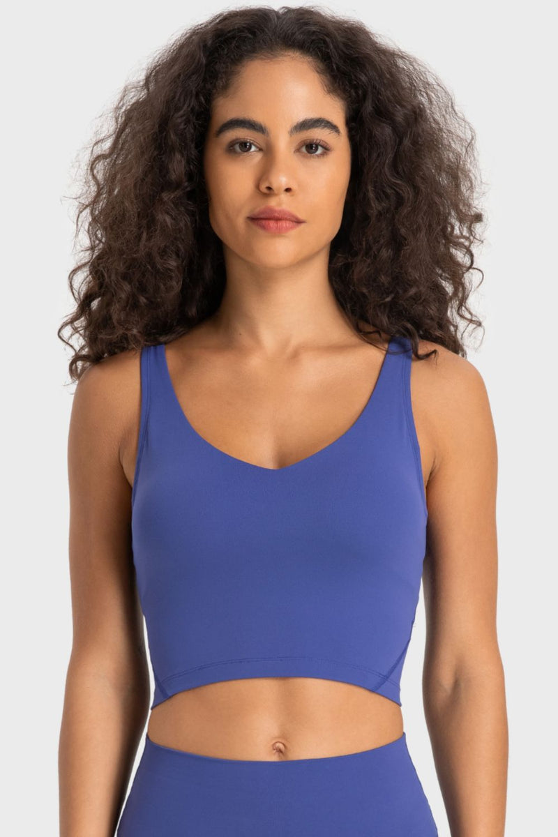 Enhance Your Workout Style with the Deep V-Neck Crop Sports Bra at Burkesgarb