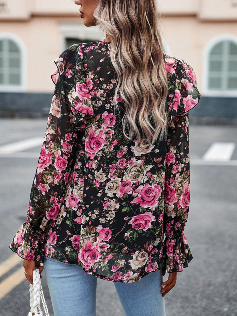 Chic and Feminine: Round Neck Flounce Sleeve Blouse at Burkesgarb