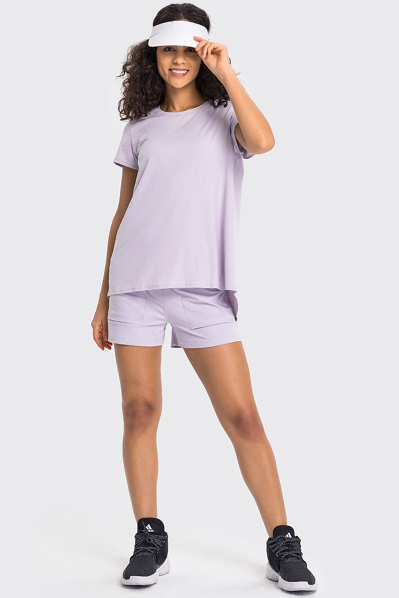 Achieve Comfort and Style with the Tie Back Short Sleeve Sports Tee at Burkesgarb