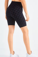 Chic and Comfortable: Checkered Wide Waistband Biker Shorts at Burkesgarb
