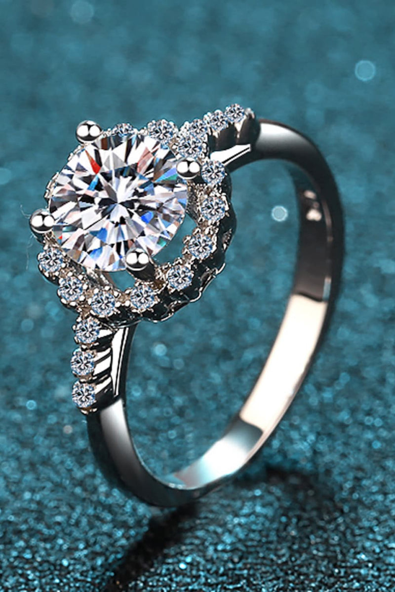 Sparkling Beauty: 1 Carat Moissanite Rhodium-Plated Halo Ring | Burkesgarb