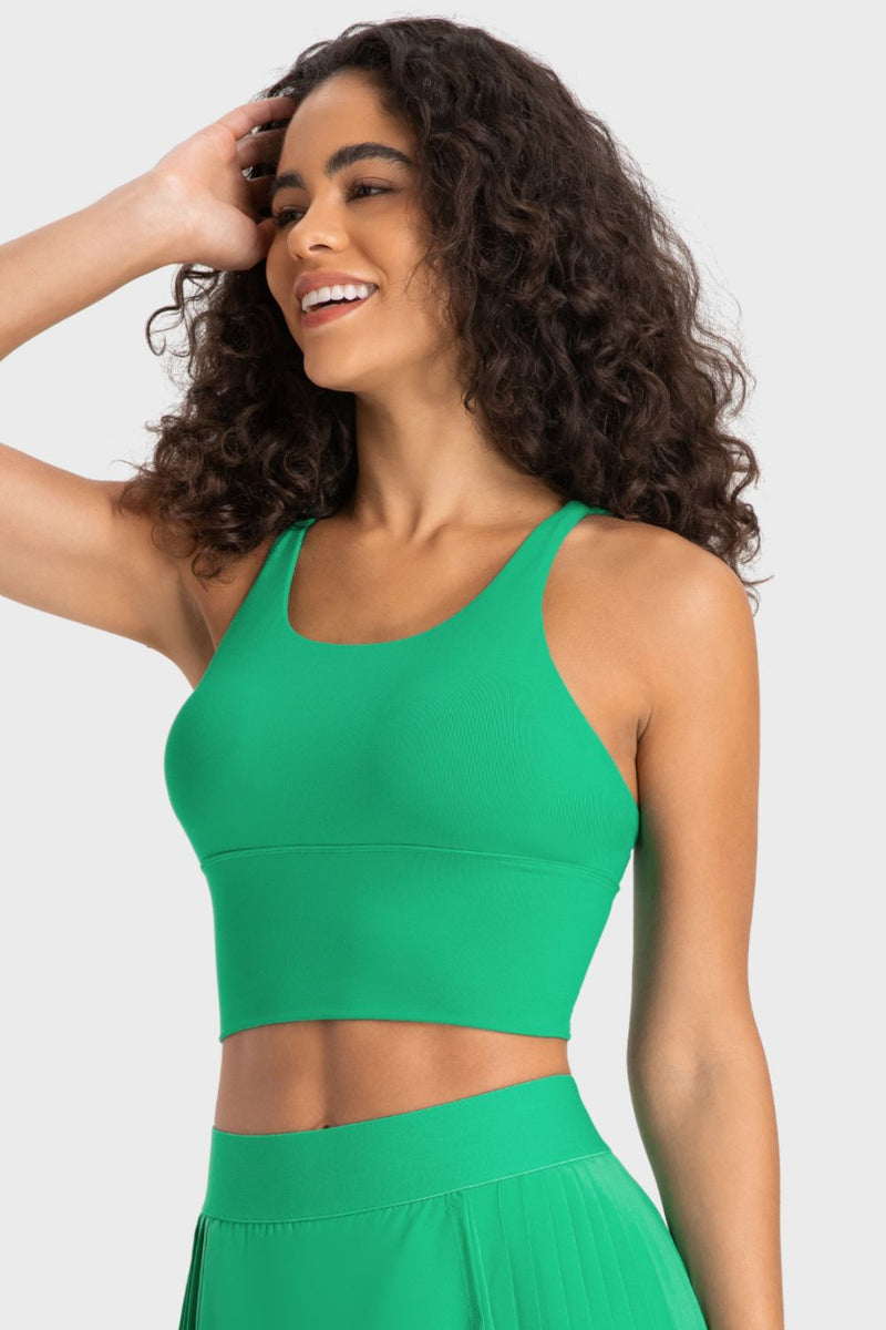 Stylish Support: Crisscross Back Ladder Detail Sports Bra at Burkesgarb